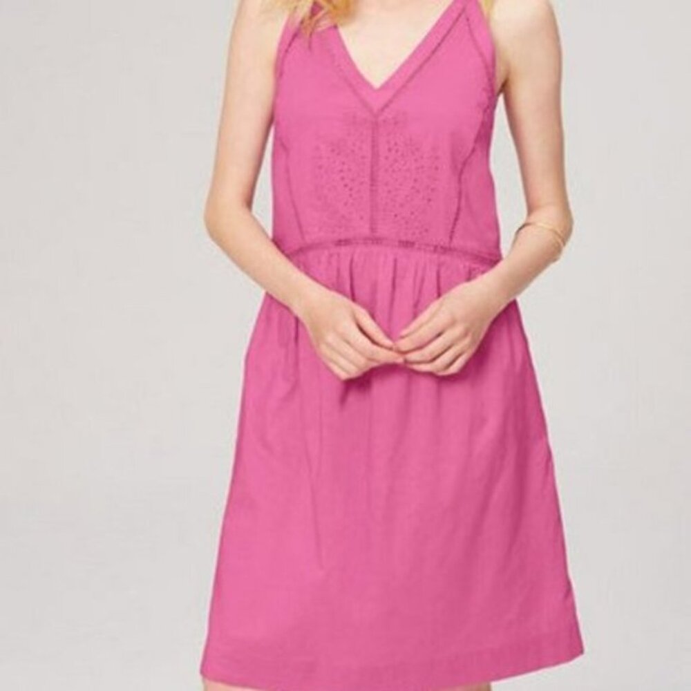LOFT * PINK MAUVE EYELET  SPAQUETTI STRAPS SUMMER CAMI CASUAL DRESS SIZE: S NWT